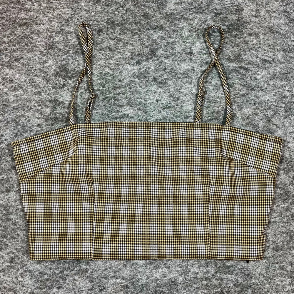 Forever 21 Houndstooth Crop Top Womens Lβ Yellow Black Smocked Side Zip Clueless